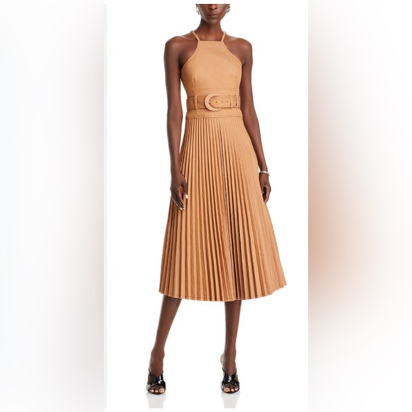 Cinq a Sept Kami A line- belted Tan Pleated Dress size 2